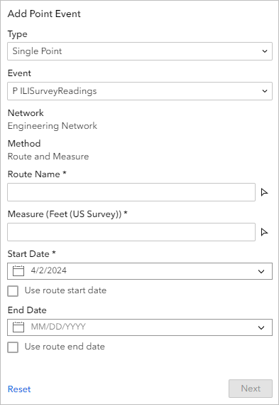 The Add Point Event widget The Add Point Event widget